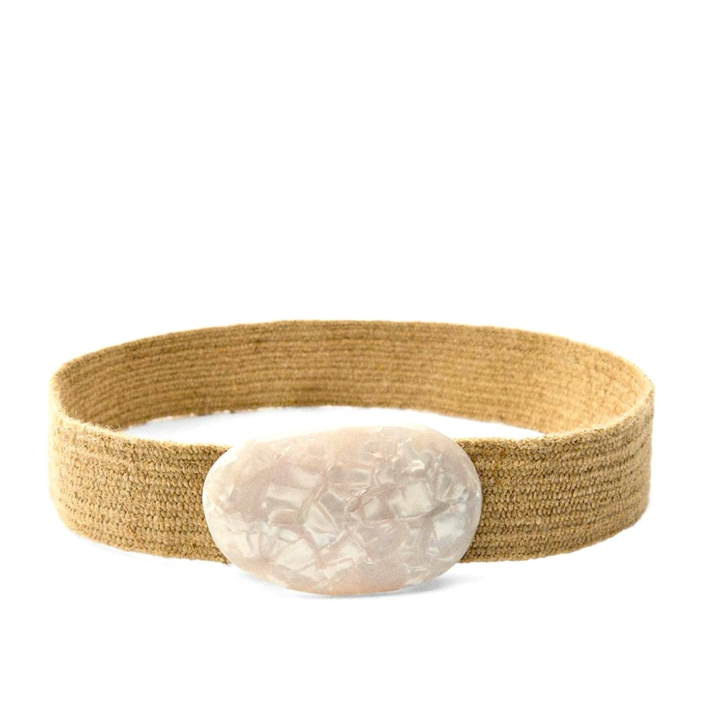 Zara tan woven belt with pearlescent stone buckle